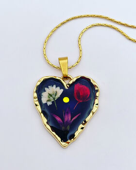 Real Flowers Black Heart Necklace Small Hand Made, 2 of 11