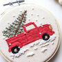 Red Christmas Truck With Tree And Snowy Scene Beginner Embroidery Kit, Hand Embroidery, thumbnail 2 of 6
