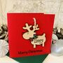 Personalised Reindeer Christmas Card Wooden Decoration, thumbnail 4 of 9