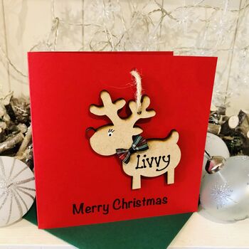 Personalised Reindeer Christmas Card Wooden Decoration, 4 of 9