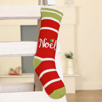 Personalised Noel Candy Cane Stripe Knit Stocking, 4 of 9