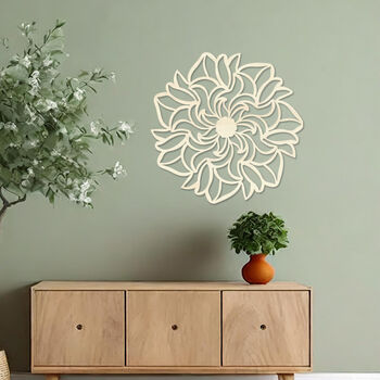 Circular Plywood Mandala Flower Design Handmade In The UK, 9 of 10