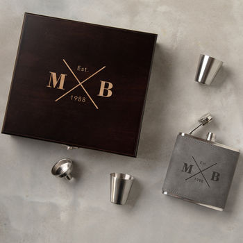 Personalised Engraved Hip Flask Gift Set For Him, 2 of 7
