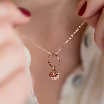 Rose Gold Plated Circle Necklace With Heart Charm, 3 of 6