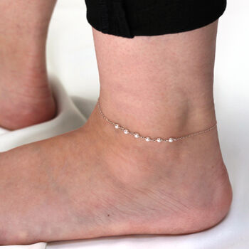 Sterling Silver And Pearl Hammered Trace Anklet, 3 of 9