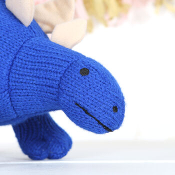 Blue Knitted Stegosaurus Dinosaur Soft Toy, 3 of 4