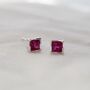 Sterling Silver Princess Cut Birthstone Earrings July Ruby, thumbnail 1 of 5