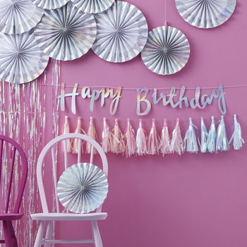 Iridescent Foiled Happy Birthday Bunting Backdrop, 3 of 3
