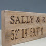 Contemporary Romantic Engraved Oak Co Ordinate Sign, thumbnail 3 of 3