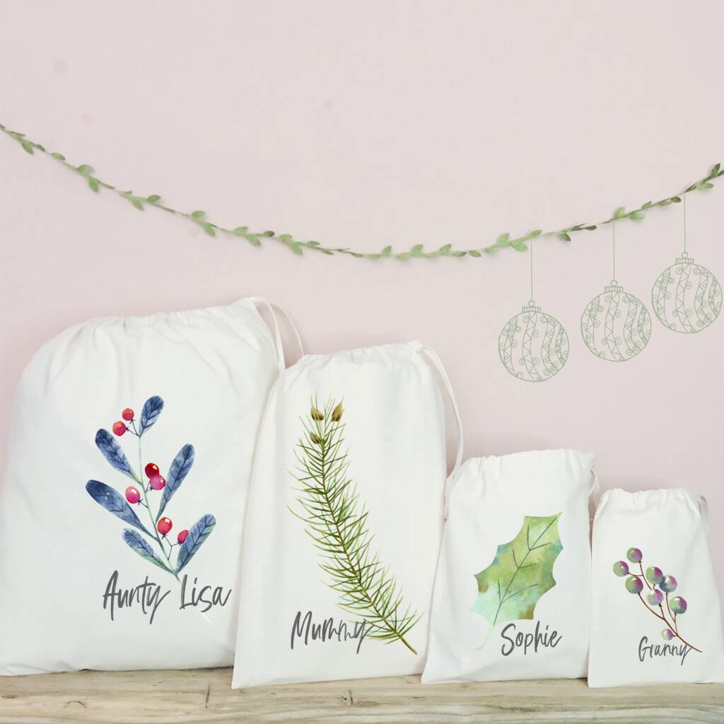 Personalised Christmas Botanic Gift Bags By Pear Derbyshire