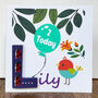 Personalised Birdy Birthday Card With Reusable Wooden Door Letter In Lots Of Colours, thumbnail 1 of 2
