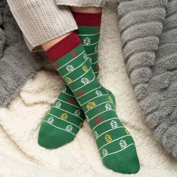 Christmas Tree Green And Elements Mustard Women's Socks, 3 of 4