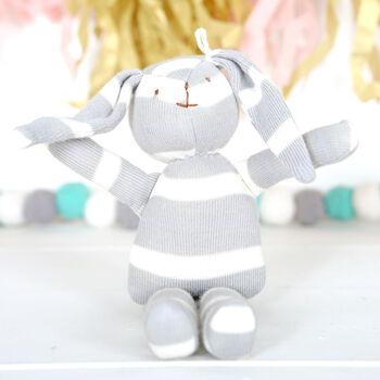 Grey Striped Bunny And Personalised Gift Bag, 2 of 2