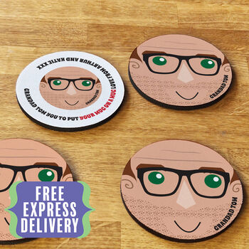 Personalised Glossy Face Coasters For Grandpa, 2 of 7