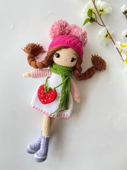 Organic Hand Knitted Doll With Cute Dress For Girls, 7 of 12