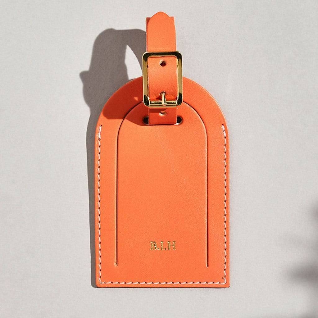 Personalised Orange Leather Luggage Tag By SBRI
