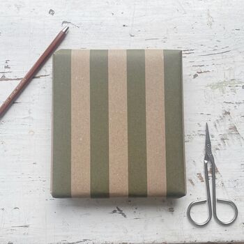 Olive Green Wide Stripe Pattern Fibre 450 X 320mm Size Wrapping Paper Sheet, 4 of 5