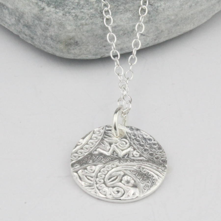 sterling silver textured round personalised pendant by lucy kemp silver ...