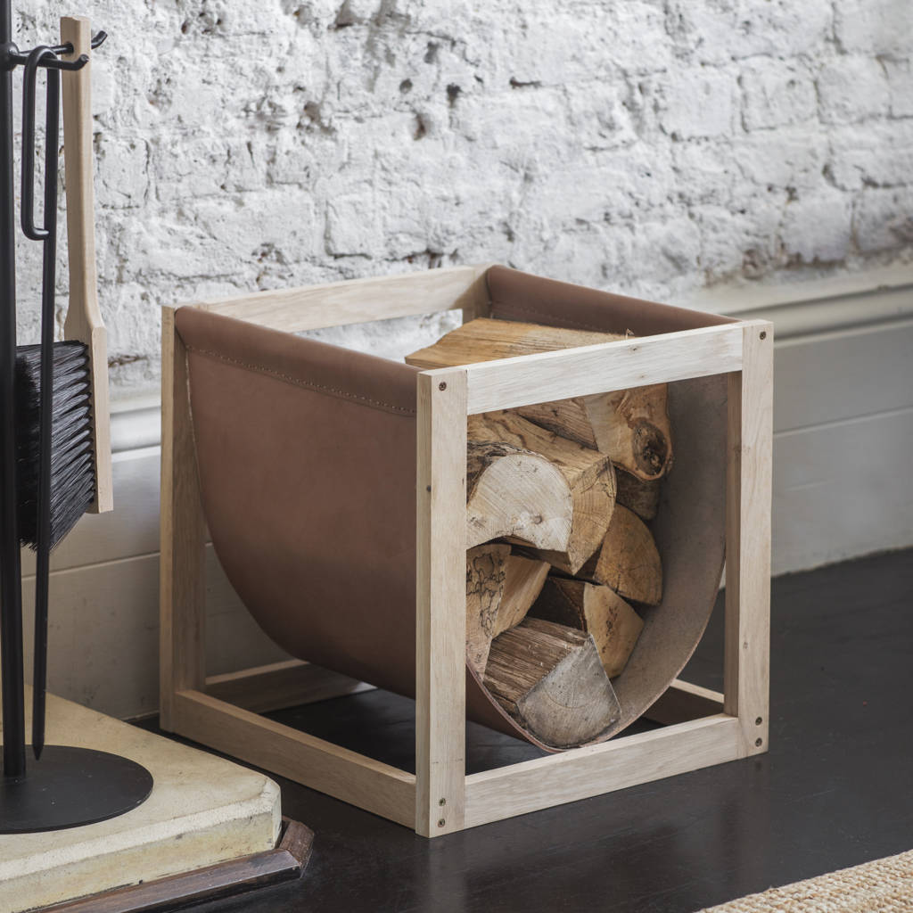 Oak And Leather Log Holder By all things Brighton beautiful