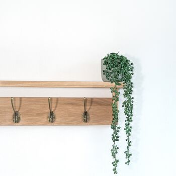 Solid Oak Coat Rack With Hooks, 10cm Deep, Oak Shelf With Hook, Chrome Hook, Silver Hook, Black Hook, Bronze, Brass Hooks, Copper, Oak Shelf, 9 of 11