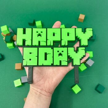 Happy Birthday Cake Topper For Block Mining Theme Party, 5 of 5