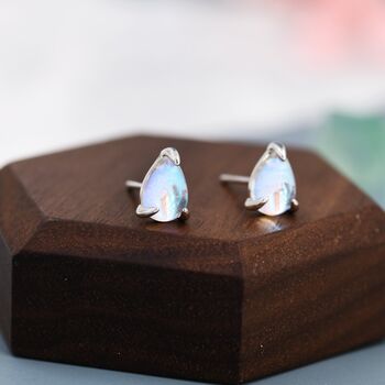 Sterling Silver Droplet Moonstone Stud Earrings, 6 of 12