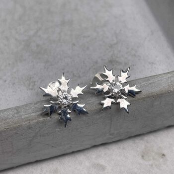 Sterling Silver Snowflake Sparkle Studs, 6 of 10