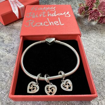 30th Birthday Charm Personalised Silver Bracelet Gift, 5 of 8