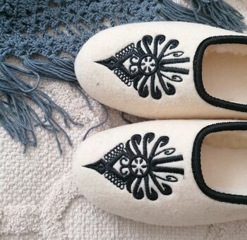 Folk Cream Wool Ballerina Slippers, 2 of 5