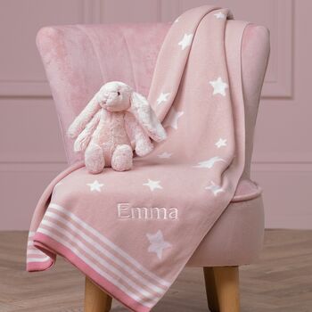 Personalised Ziggle Stars Knitted Pink Baby Blanket, 2 of 6