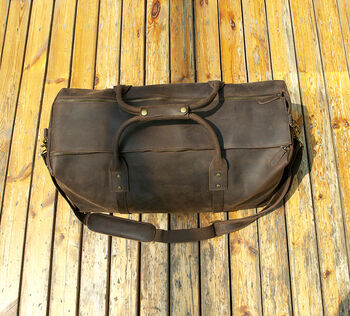 Genuine Leather Holdall Luggage In Brown, 5 of 12