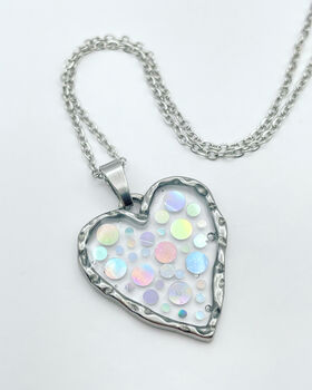 Sparkly Silver Disco Heart Drop Necklace Non Tarnish Handmade, 4 of 8