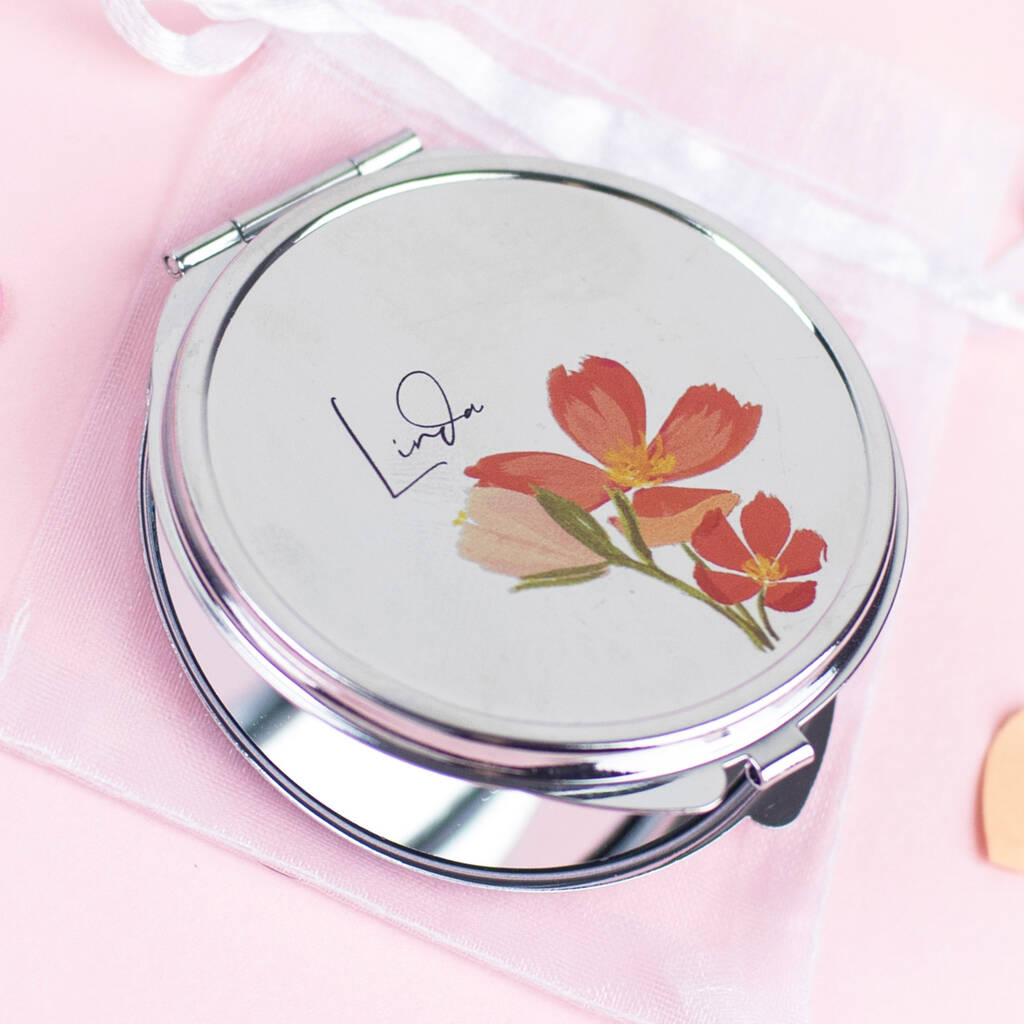 personalised floral pocket mirror gift by funky laser
