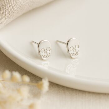 Sterling Silver Skull Stud Earrings – 8mm, 3 of 5