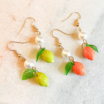 Lemon Charm Pearl Drop Earrings, 4 of 4
