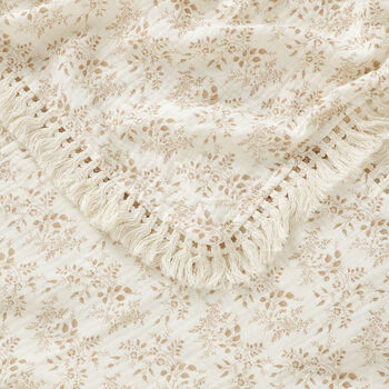 Neutral Floral Organic Cotton Tassel Baby Blanket, 3 of 4