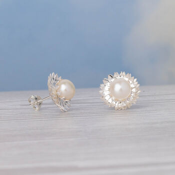 Sunflower Stud Earrings With Pearls, 7 of 10