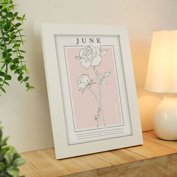 Personalised Birth Flower White A4 Framed Print, 6 of 12