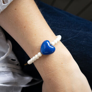 Cream Bead And Blue Heart Bracelet, 2 of 3
