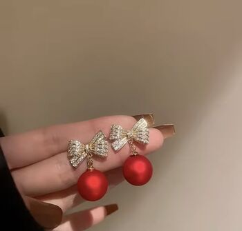 Red Bauble Crystal Bow Earring, 2 of 3