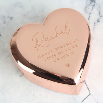 Personalised Message Rose Gold Heart Trinket Box, 3 of 5