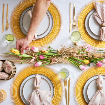 Yellow Handwoven Round Placemats Set Of Four, 3 of 6