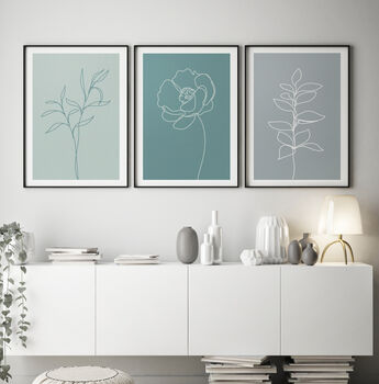 Set Of Three Floral Line Art Colour Prints, 7 of 8