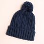 Navy Cable Knit Winter Bobble Hat, thumbnail 2 of 4