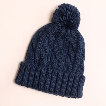 Navy Cable Knit Winter Bobble Hat, 2 of 4