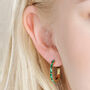 Green Baguette Crystal Hoop Earrings In Gold, thumbnail 2 of 4