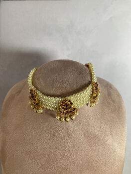 Indian Pearl Meenakari Choker Set, 2 of 3