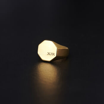 Engraved Hexagon Signet Gold Ring, 4 of 11