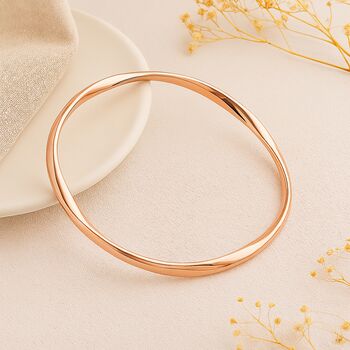 Rose Gold Plated Sterling Silver Soft Twist Hollow Slave Bangle, 2 of 3