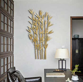 Luxury Gold Metal Bamboo Leaf Wall Art Decor, 2 of 5